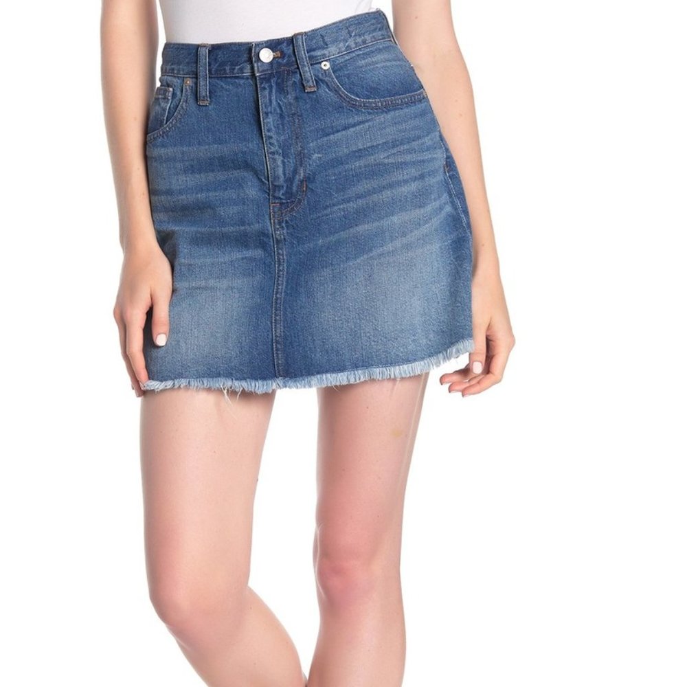 Madewell Frayed A-Line Denim Mini Skirt